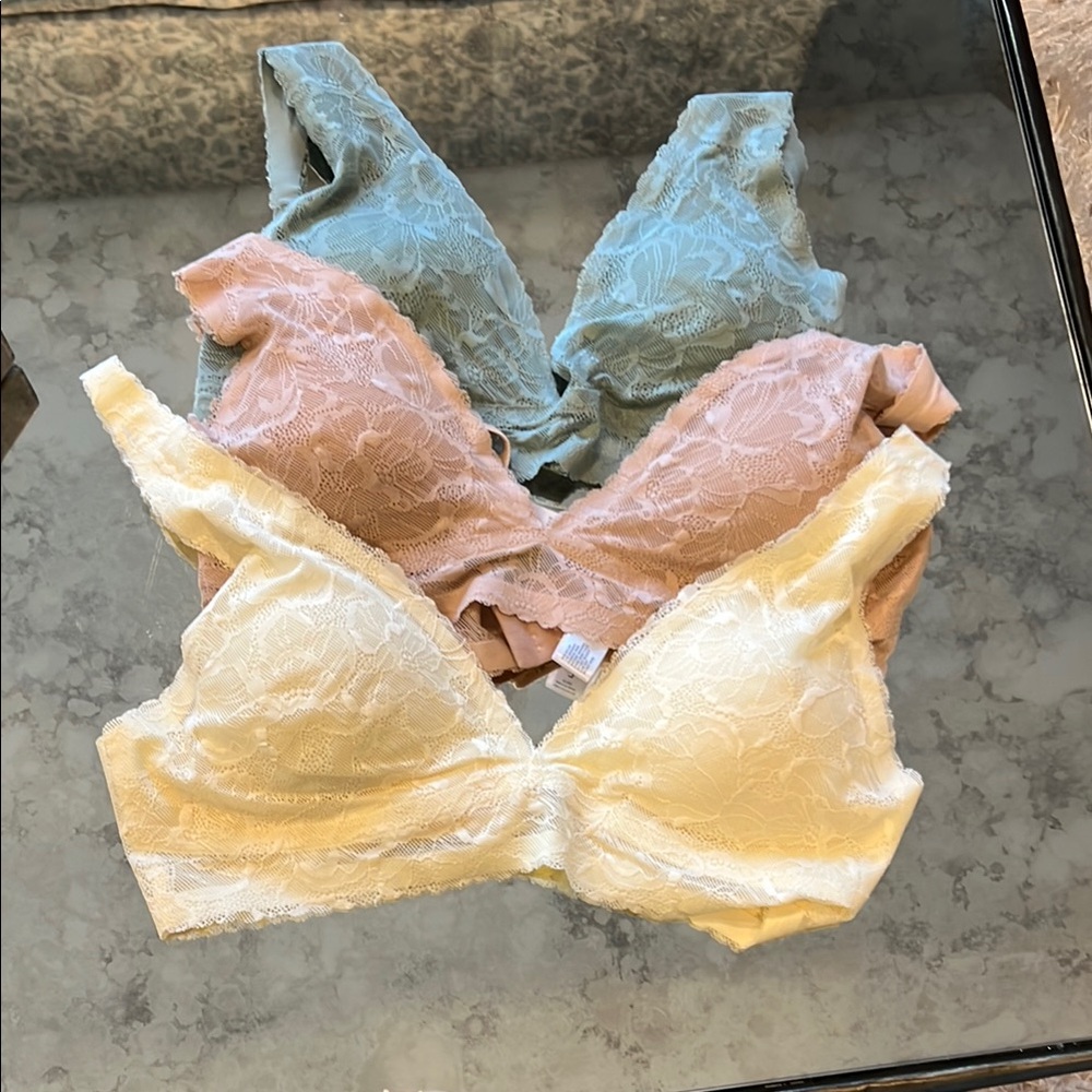 Lace Bralette Set - Cream, Tan, Green